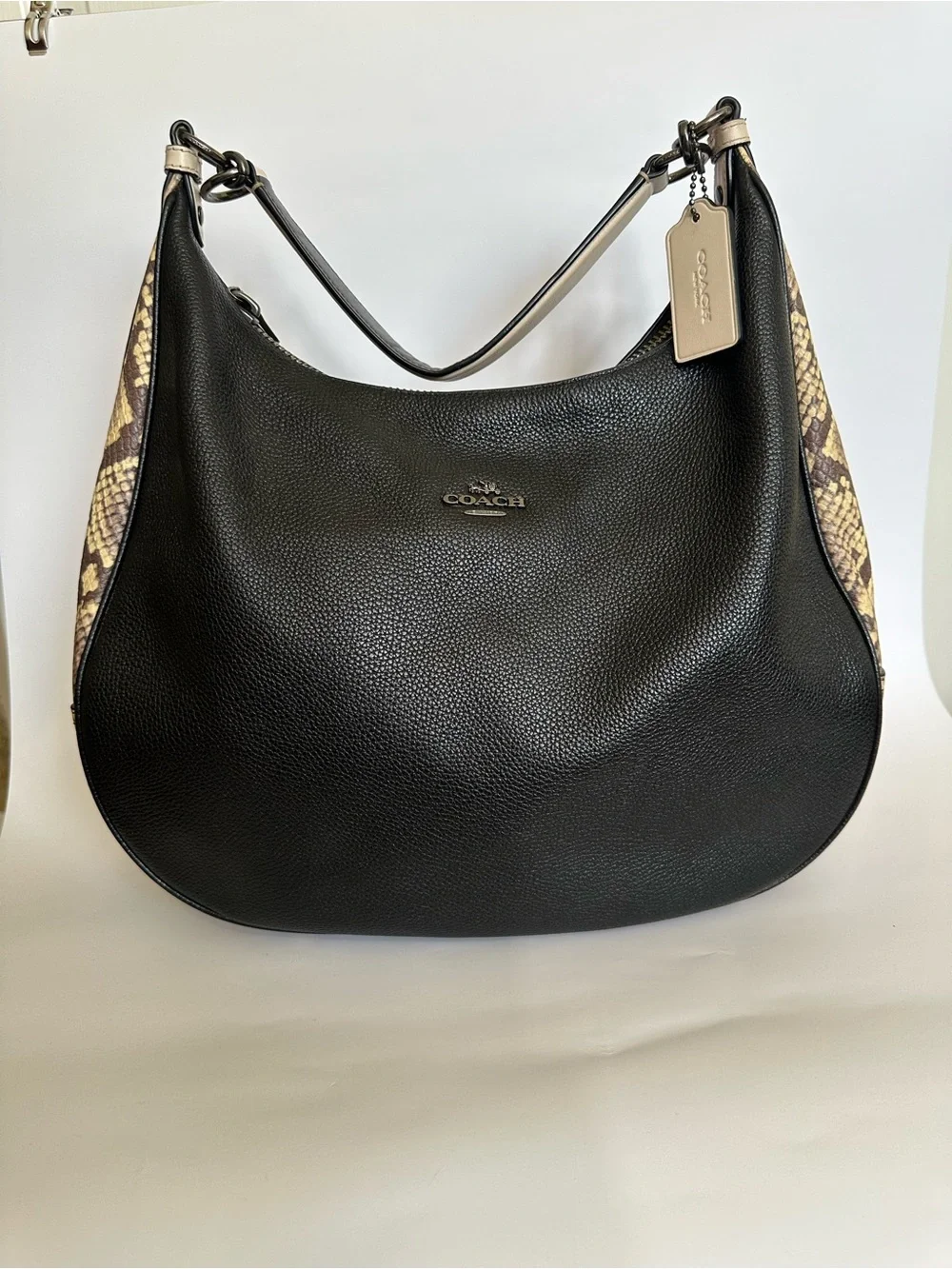 Coach Harley hobo and crossbody in pebbled black leather and Snake Print